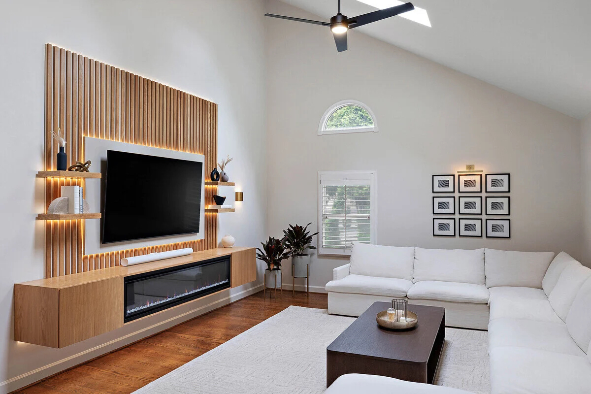 Layered lighting in a Bromwell living room