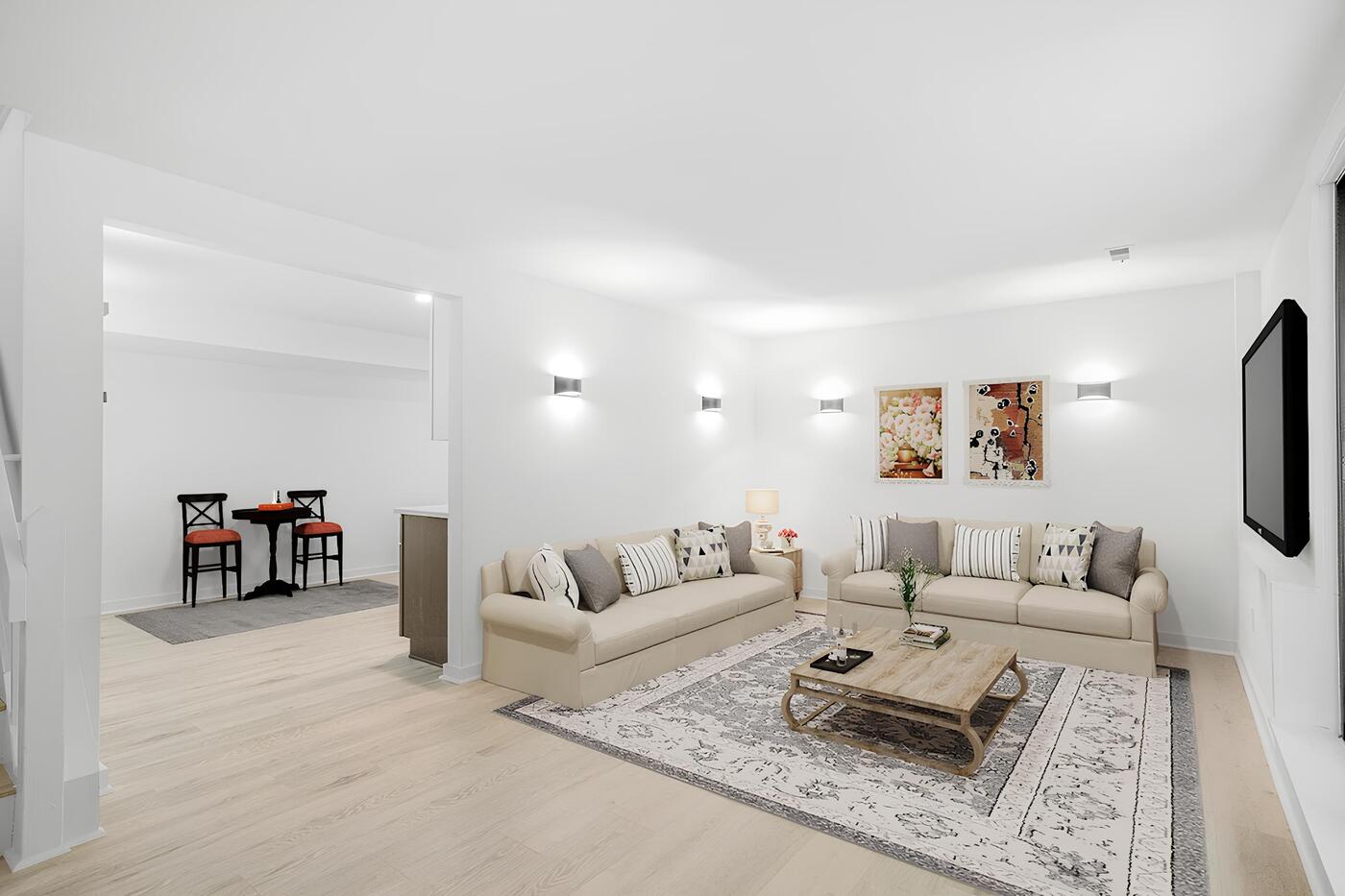 Sitting room with wall sconce uplighting